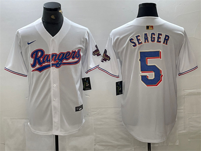Men's Texas Rangers #5 Corey Seager White Gold Cool Base Stitched Baseball Jersey Men's Texas Rangers #5 Corey Seager White Gold Cool Base Stitched Baseball Jersey